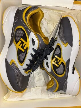 Fendi Men's Sneakers in Yellow, Gray & White. USA